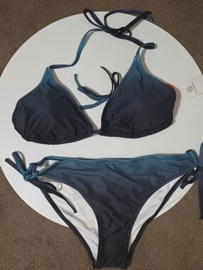 Charmo Teal and Black Tie-Side Triangle Bikini